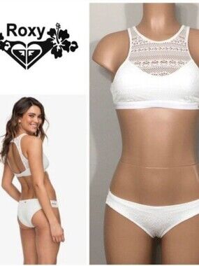 Roxy Cream Crochet High-Neck Bikini Set